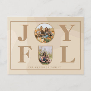 Joyful   Modern Minimalist Beige Arch Two Photo  Holiday Postcard
