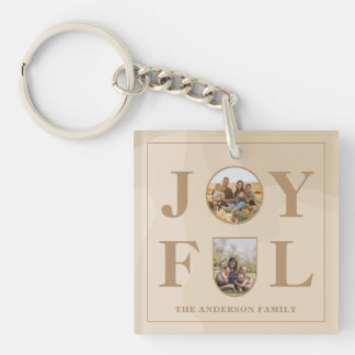 Joyful | Modern Minimalist Beige Arch Two Photo Key Ring