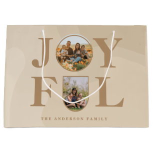 Joyful Modern Minimalist Beige Arch Two Photo Large Gift Bag