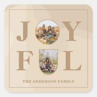 Joyful | Modern Minimalist Beige Arch Two Photo Square Sticker