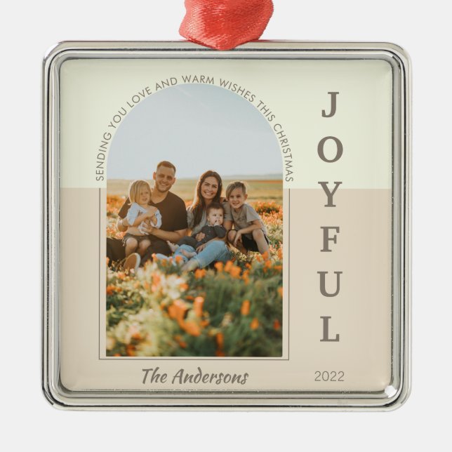 Joyful Modern Minimalist Boho Arch Photo Beige  Metal Ornament (Front)