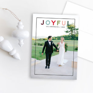 Joyful Modern Rainbow Lettering Photo Holiday Card