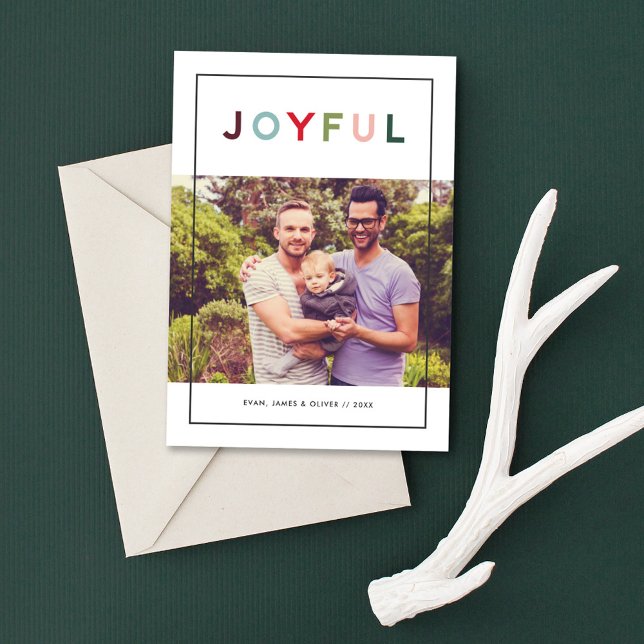 Joyful Modern Rainbow Lettering Photo Holiday Card (Creator Uploaded)