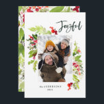 Joyful modern red and green winter foliage 1 photo holiday card<br><div class="desc">Joyful modern red and green winter foliage 1 photo holiday card.</div>