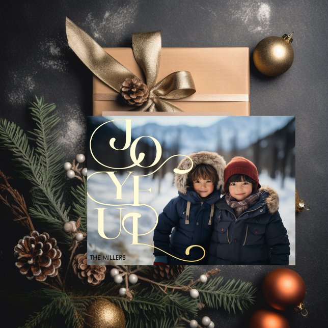 Joyful Modern Typography Elegant Minimal 1 Photo Foil Holiday Card (Joyful Modern Typography Elegant Minimal 1 Photo Foil Holiday Card)