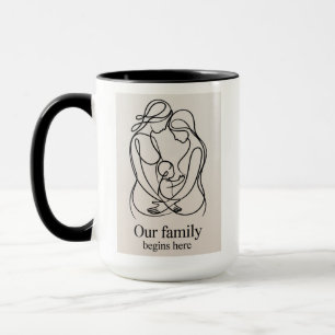 Joyful moment of two mums expecting a baby mug