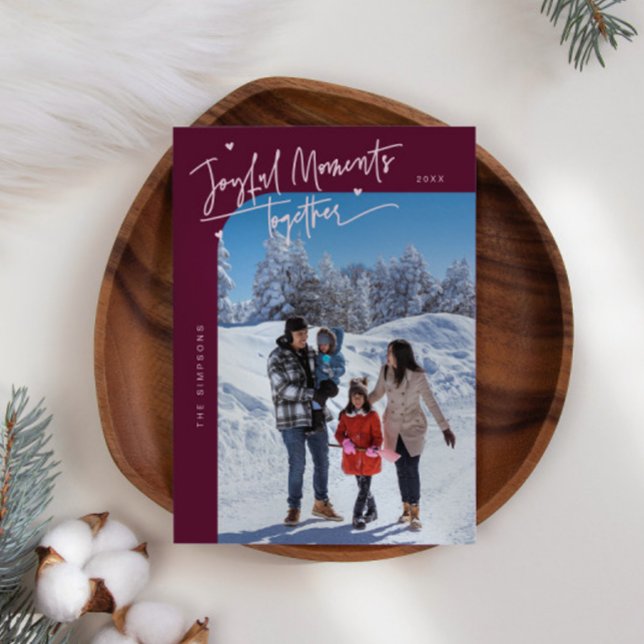 Joyful Moments Together Cranberry Christmas Photo Holiday Card (Creator Uploaded)