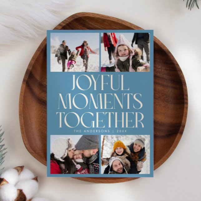Joyful Moments Together Denim Blue Multi Photo Holiday Card (Creator Uploaded)