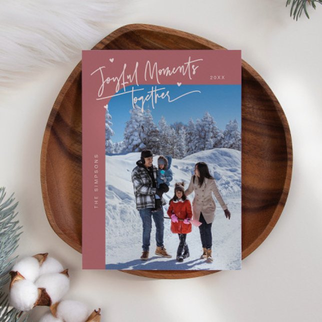 Joyful Moments Together Pink Christmas Photo Holiday Card (Creator Uploaded)