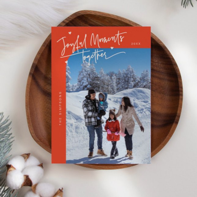Joyful Moments Together Red Christmas Photo Holiday Card (Creator Uploaded)