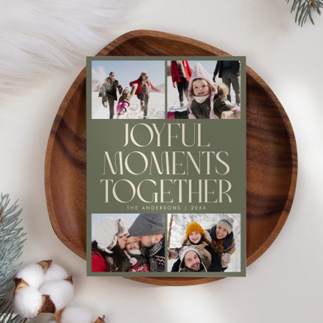 Joyful Moments Together Sage Green Multi Photo Holiday Card (Creator Uploaded)