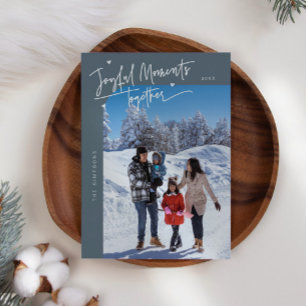 Joyful Moments Together Slate Blue Christmas Photo Holiday Card