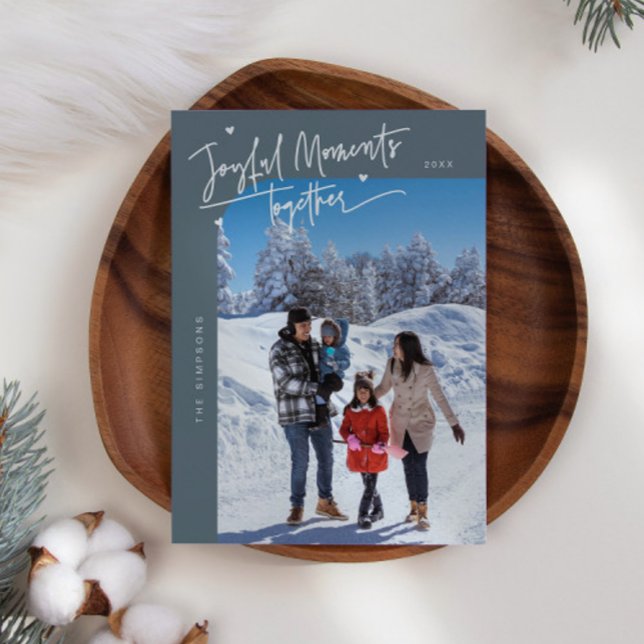 Joyful Moments Together Slate Blue Christmas Photo Holiday Card (Creator Uploaded)