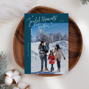 Joyful Moments Together Teal Christmas Photo Holiday Card