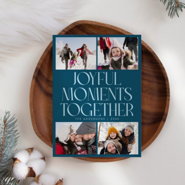 Joyful Moments Together Teal Multi Photo Holiday Card (Creator Uploaded)