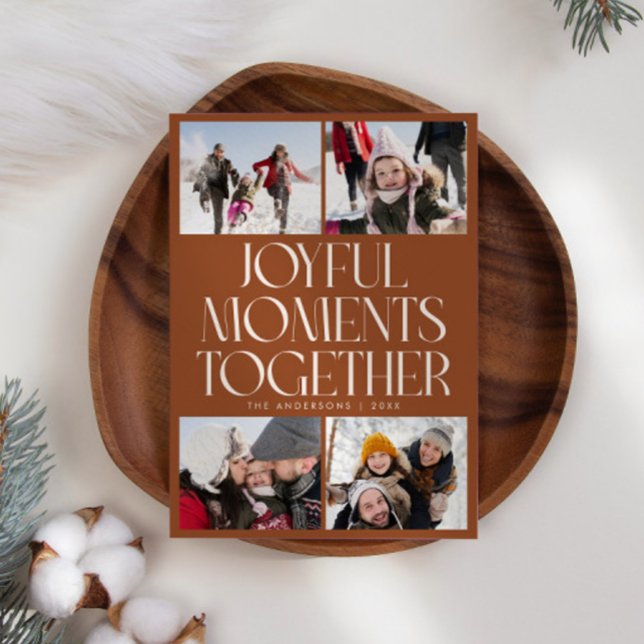 Joyful Moments Together Terracotta Multi Photo Holiday Card (Creator Uploaded)