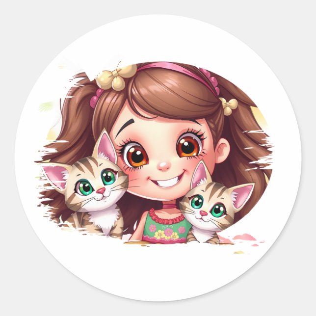Joyful Moments with My Kitties Classic Round Sticker (Front)