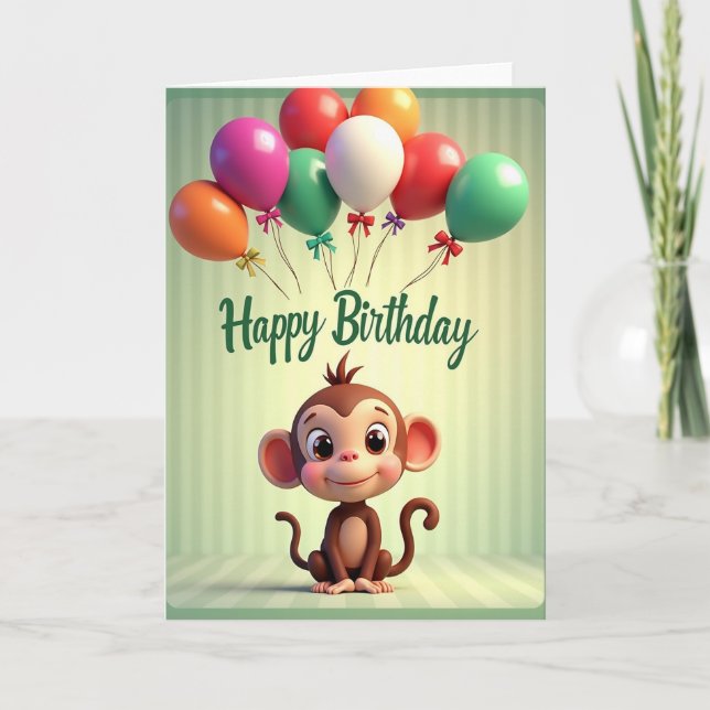 Joyful Monkey Balloon Card (Front)