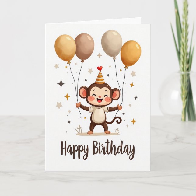 Joyful Monkey Balloons Card (Front)