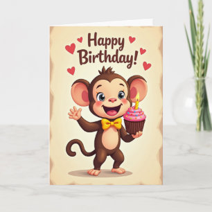 Joyful Monkey Birthday Card