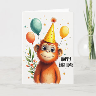 Joyful Monkey Party Hat Card