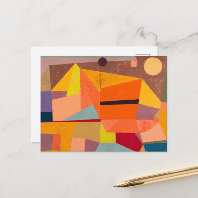 Joyful Mountain Landscape, Paul Klee Abstract Art Postcard (Front/Back In Situ)
