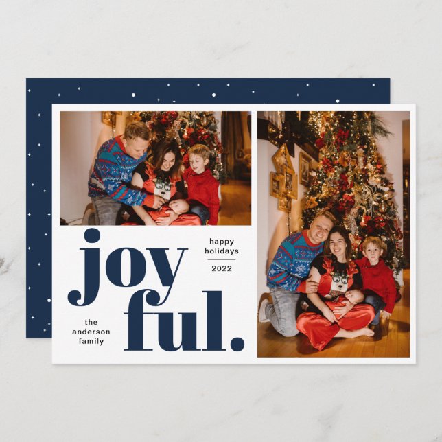 Joyful Multi Photo Blue Holiday Card (Front/Back)