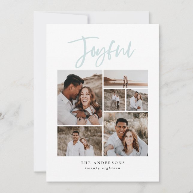 Joyful multi photo holiday Christmas blue (Front)