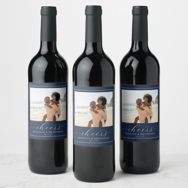 Joyful Navy Beach Photo Wine Label (Bottles)