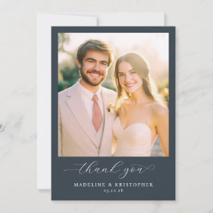 Joyful Navy Elegant Photo Thank You Card