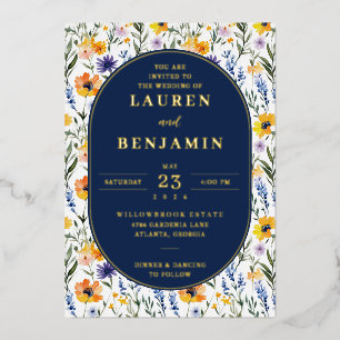 Joyful Navy Floral Wedding Invitation
