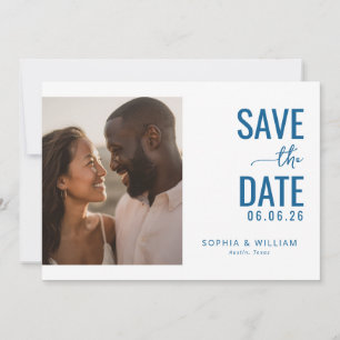 Joyful Navy Minimalist Photo Save The Date
