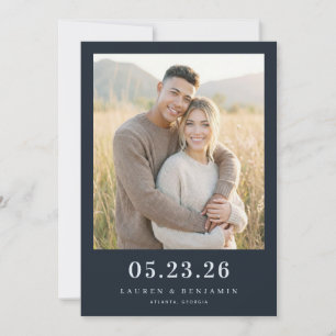 Joyful Navy Minimalist Photo Save The Date