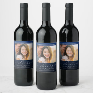 Joyful Navy Minimalist Photo Wine Label