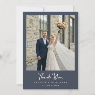 Joyful Navy Romantic Photo Thank You Card