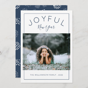 Joyful New Year Photo Card Navy Blue