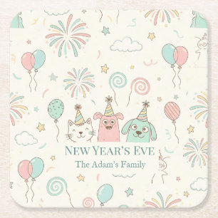 Joyful New Year’s Eve Party 2026 Square Paper Coaster