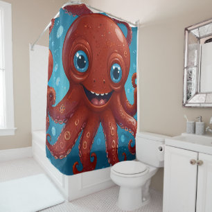 Joyful Octopus: Whimsical Shower Delight bathroom Curtain