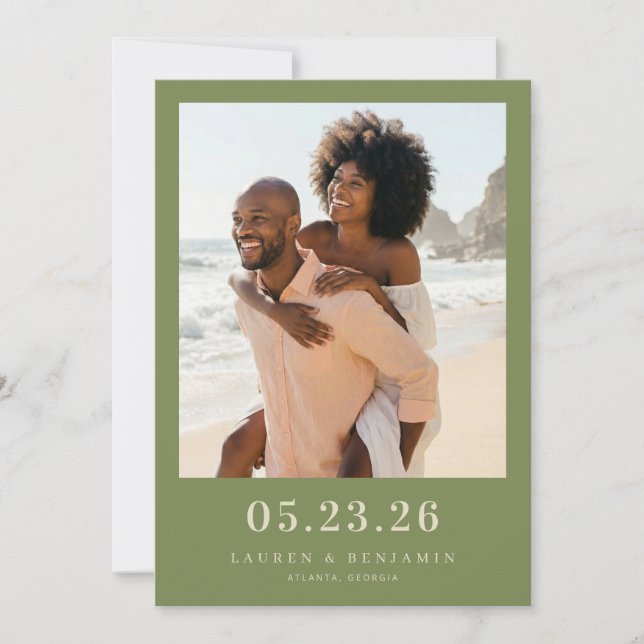 Joyful Olive Beach Photo Save The Date (Front)