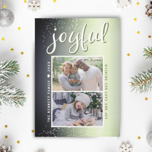 Joyful Olive Green Christmas 2 Photo Collage Holiday Card