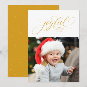 Joyful one photo gold star Christmas Holiday Card