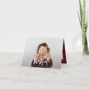 Joyful one photo script tartan family holiday note card