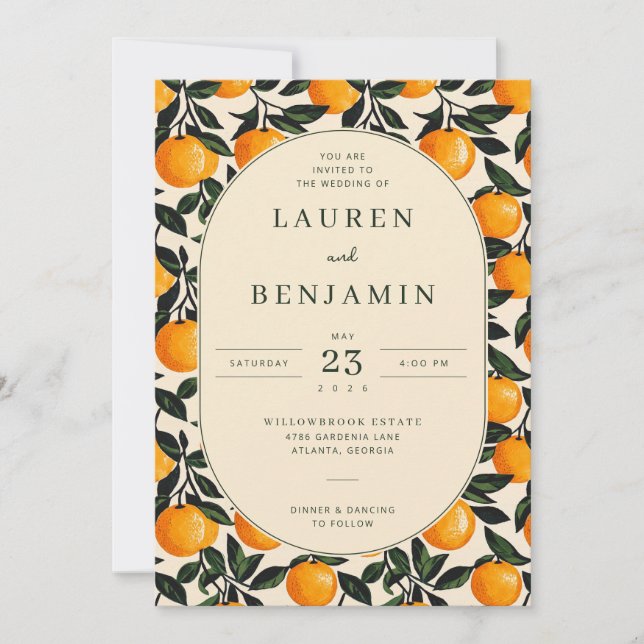 Joyful Orange Floral Wedding Invitation (Front)