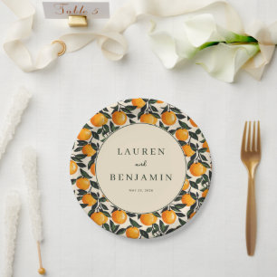Joyful Orange Leafy Fruit Circle Paper Plate