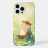 Joyful Otter in a Rainy Floral Wonderland