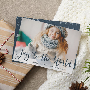 Joyful Overlay Holiday Photo Card Navy