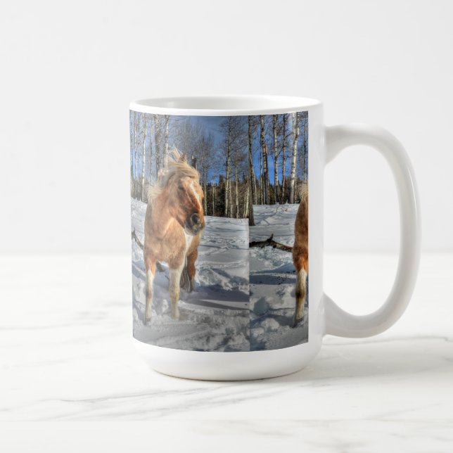 Joyful Palomino Pinto Horse and Snow Coffee Mug (Right)