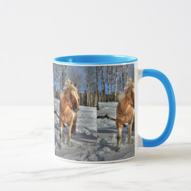 Joyful Palomino Pinto Horse and Snow Mug (Right)