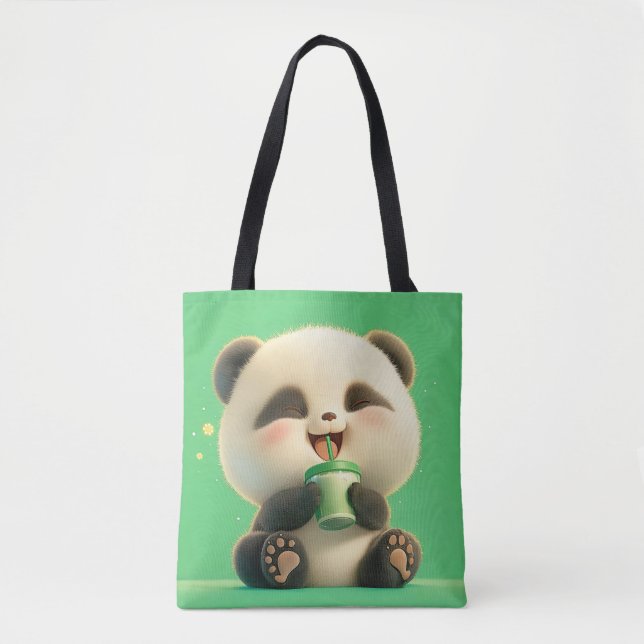 Joyful Panda Sipping Tea Tote Bag (Front)