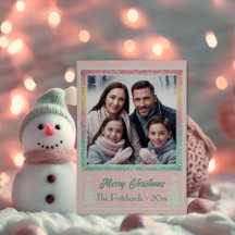 Joyful Pastel Pink Glitter Photo Flat Holiday Card
